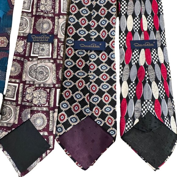 Oscar de la Renta Men's Necktie Tie Silk Red Blue Geometric USA 57-59" Lot of 6 - Picture 5 of 15